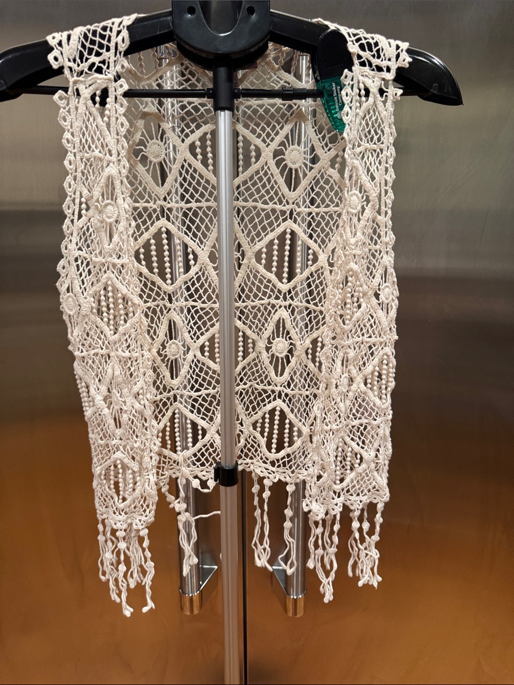 Blu Pepper Cream Crochet Fringe Vest